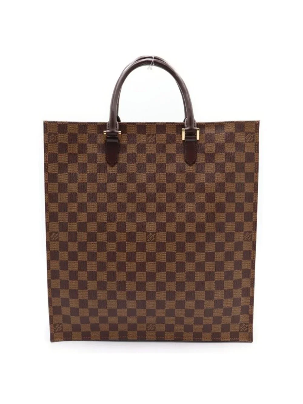 Louis Vuitton Damier Sac Plat Leather Hand Tote Brown
